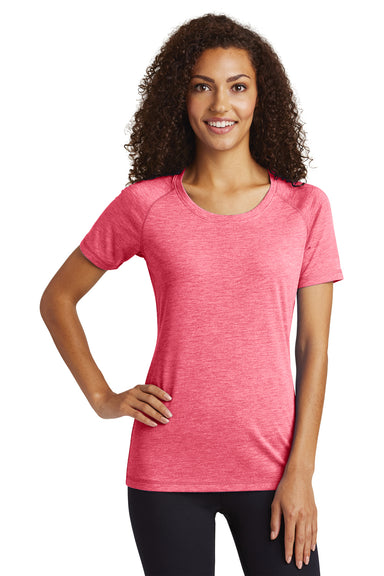 Sport-Tek LST400 Womens Moisture Wicking Short Sleeve Scoop Neck T-Shirt Heather Fuchsia Pink Front