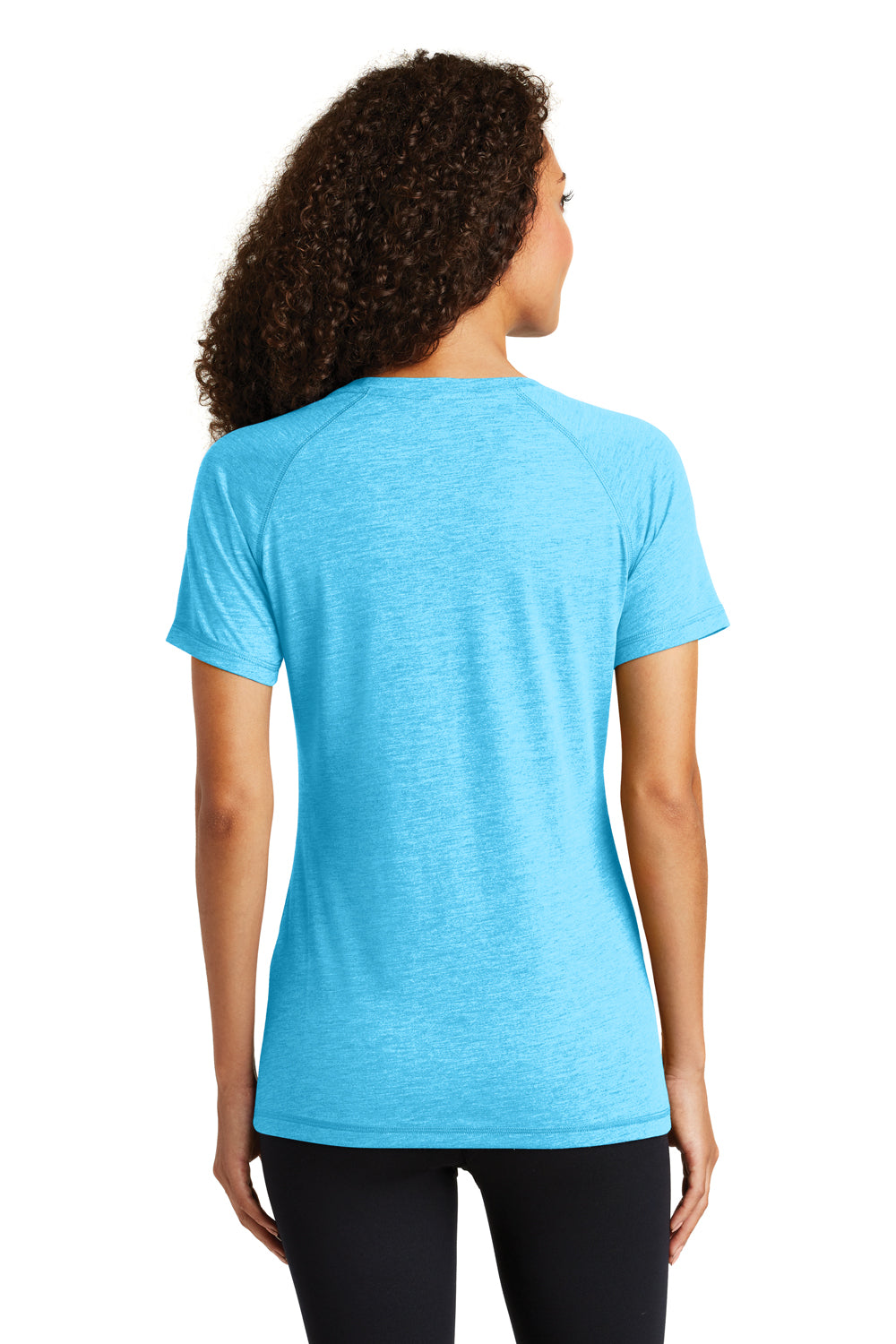 Sport-Tek LST400 Womens Moisture Wicking Short Sleeve Scoop Neck T-Shirt Heather Pond Blue Back