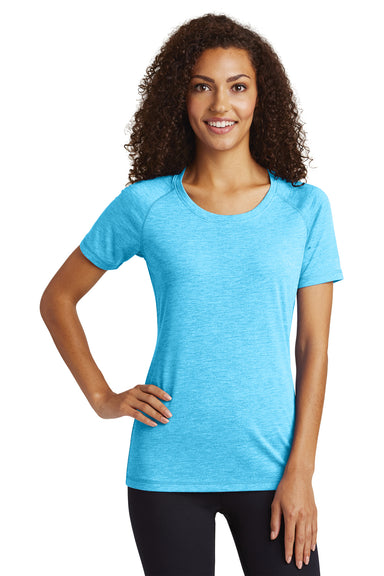 Sport-Tek LST400 Womens Moisture Wicking Short Sleeve Scoop Neck T-Shirt Heather Pond Blue Front