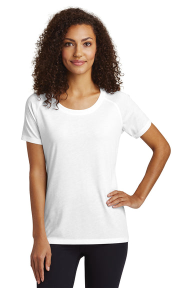 Sport-Tek LST400 Womens Moisture Wicking Short Sleeve Scoop Neck T-Shirt White Front