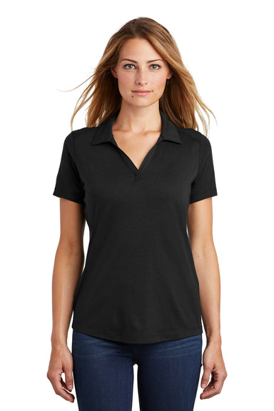 Sport-Tek LST405 Womens Moisture Wicking Short Sleeve Polo Shirt Black Front