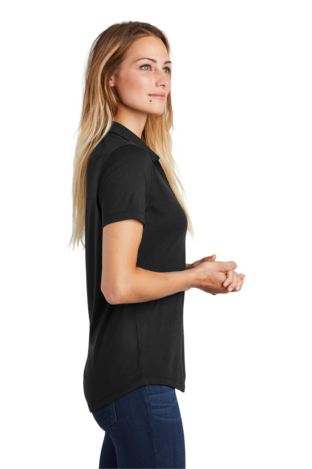 Sport-Tek LST405 Womens Moisture Wicking Short Sleeve Polo Shirt Black Side
