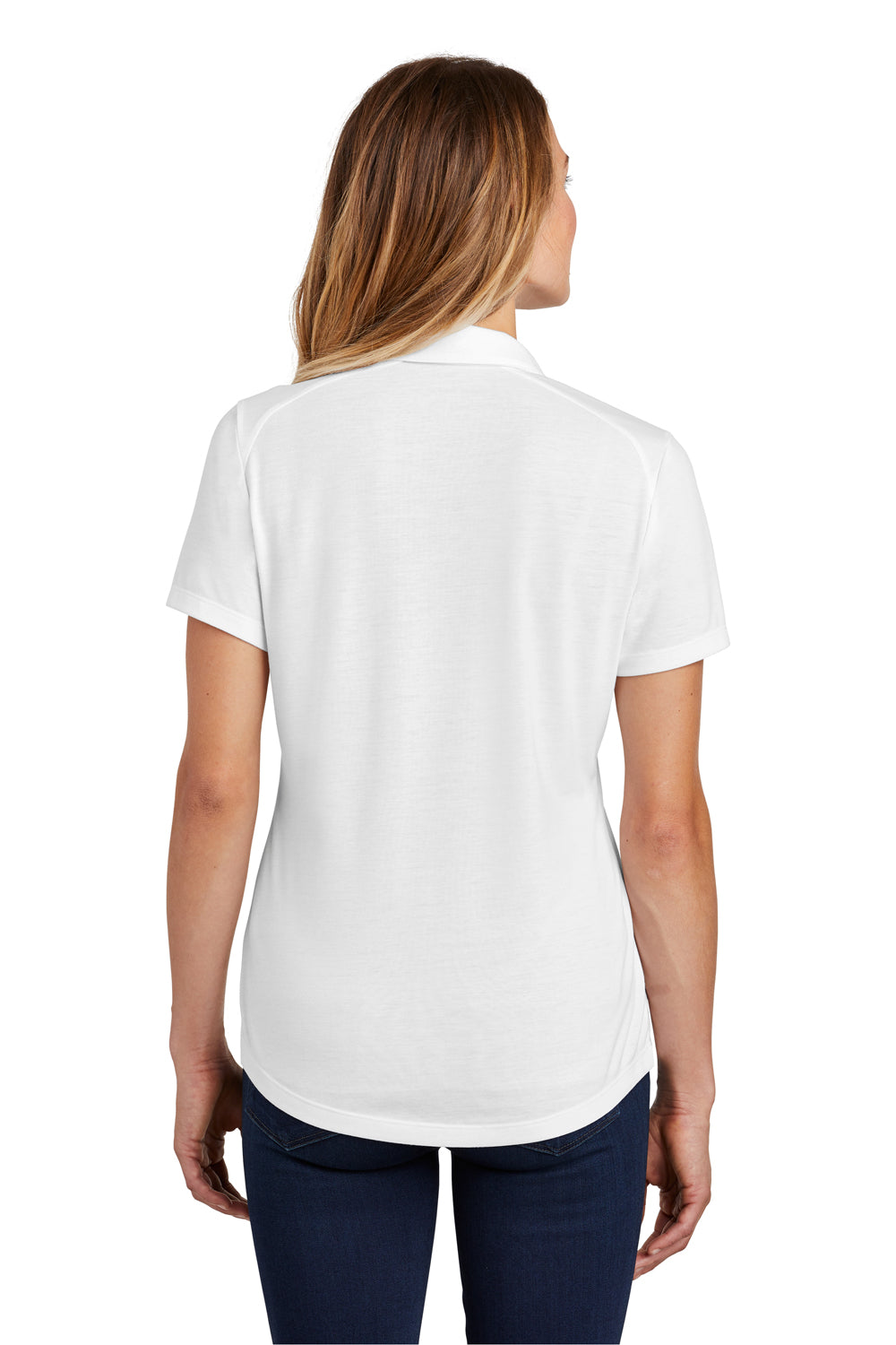 Sport-Tek LST405 Womens Moisture Wicking Short Sleeve Polo Shirt White Back