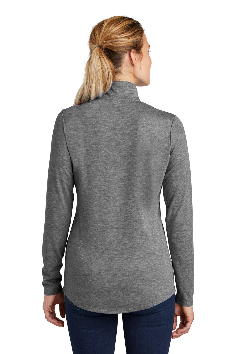 Sport-Tek LST407 Womens Moisture Wicking 1/4 Zip Sweatshirt Dark Grey Back