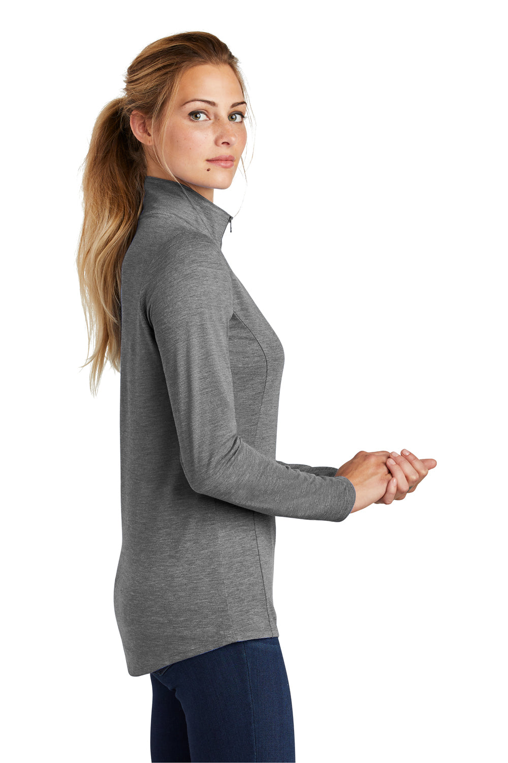 Sport-Tek LST407 Womens Moisture Wicking 1/4 Zip Sweatshirt Dark Grey Side