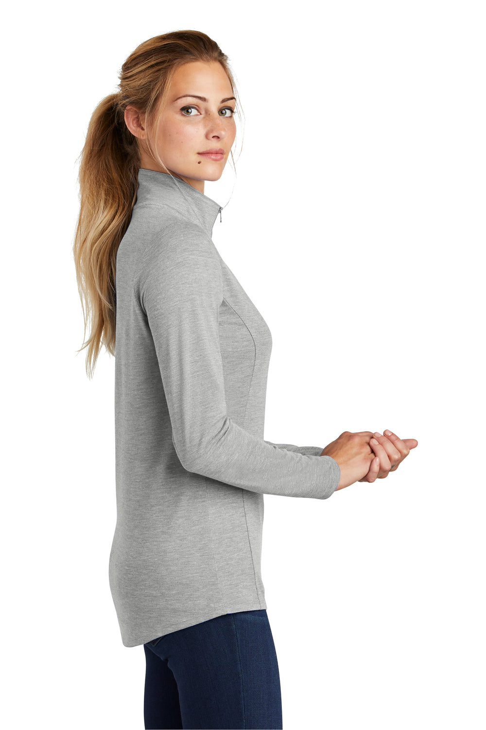 Sport-Tek LST407 Womens Moisture Wicking 1/4 Zip Sweatshirt Light Grey Side