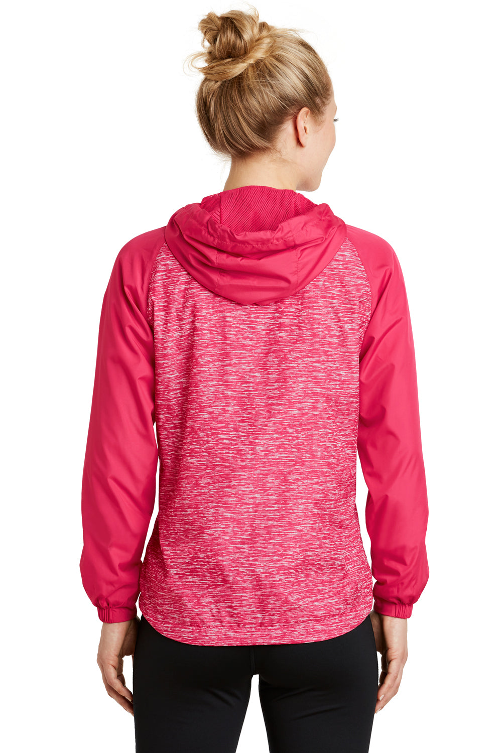 Sport-Tek LST40 Womens Wind & Water Resistant Full Zip Hooded Jacket Fuchsia Pink Back