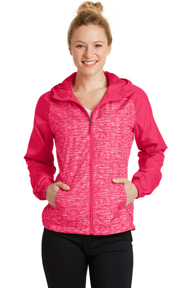 Sport-Tek LST40 Womens Wind & Water Resistant Full Zip Hooded Jacket Fuchsia Pink Front
