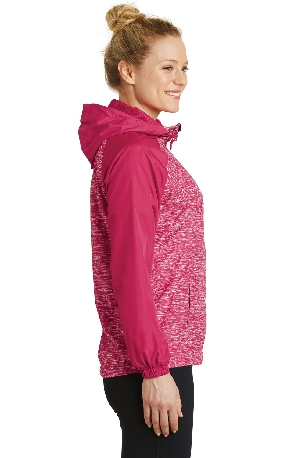 Sport-Tek LST40 Womens Wind & Water Resistant Full Zip Hooded Jacket Fuchsia Pink Side