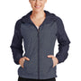 Sport-Tek Womens Wind & Water Resistant Full Zip Hooded Jacket - Heather True Navy Blue/True Navy Blue - Closeout