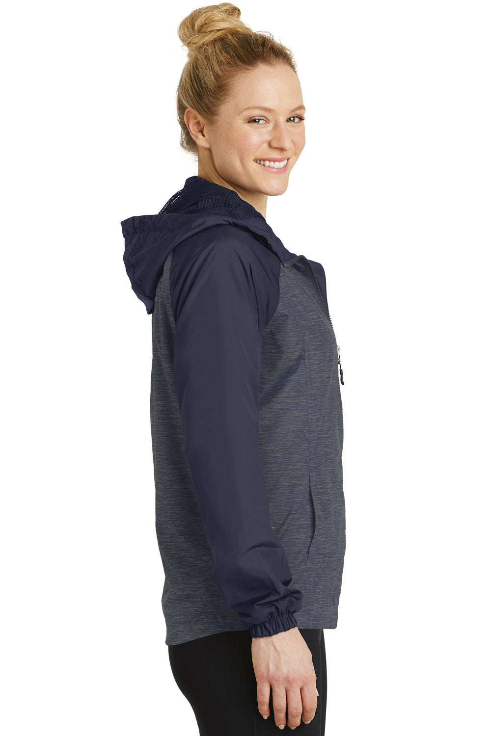 Sport-Tek LST40 Womens Wind & Water Resistant Full Zip Hooded Jacket Navy Blue Side