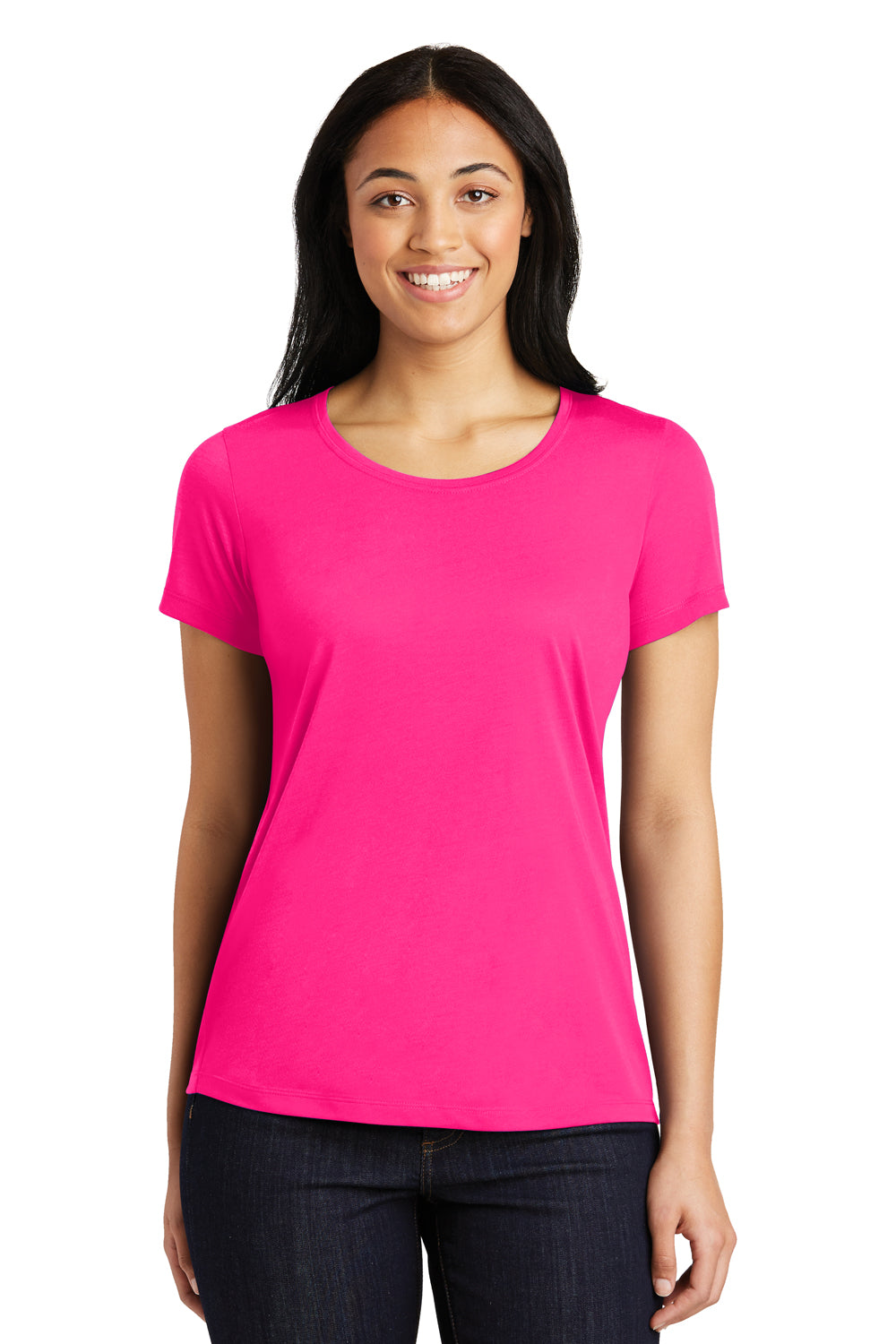 Sport-Tek LST450 Womens Competitor Moisture Wicking Short Sleeve Scoop Neck T-Shirt Neon Pink Front