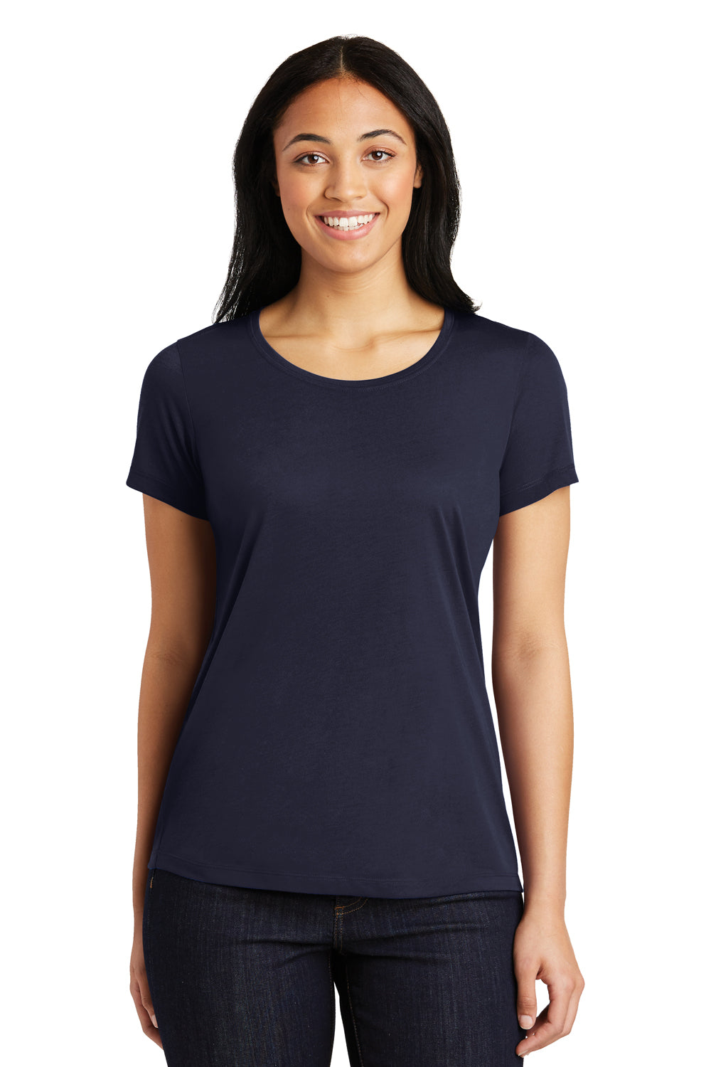 Sport-Tek LST450 Womens Competitor Moisture Wicking Short Sleeve Scoop Neck T-Shirt Navy Blue Front