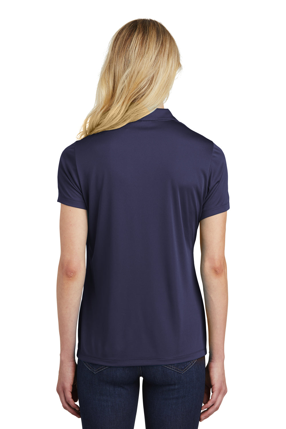 Sport-Tek LST550 Womens Competitor Moisture Wicking Short Sleeve Polo Shirt Navy Blue Back
