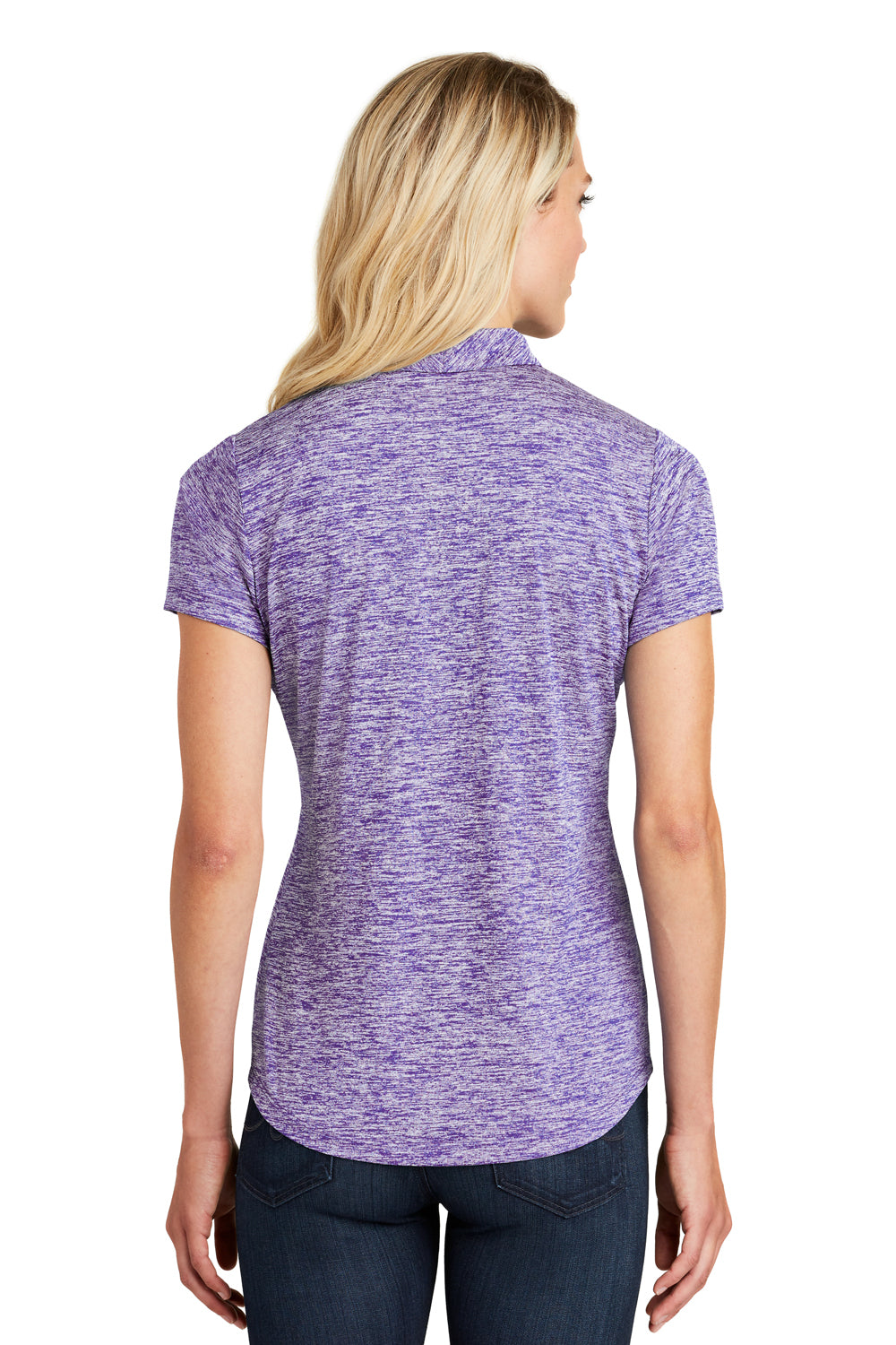 Sport-Tek LST590 Womens Electric Heather Moisture Wicking Short Sleeve Polo Shirt Purple Back