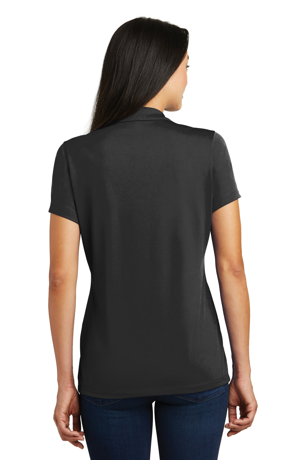 Sport-Tek LST620 Womens Tough Moisture Wicking Short Sleeve Polo Shirt Black/Grey Back