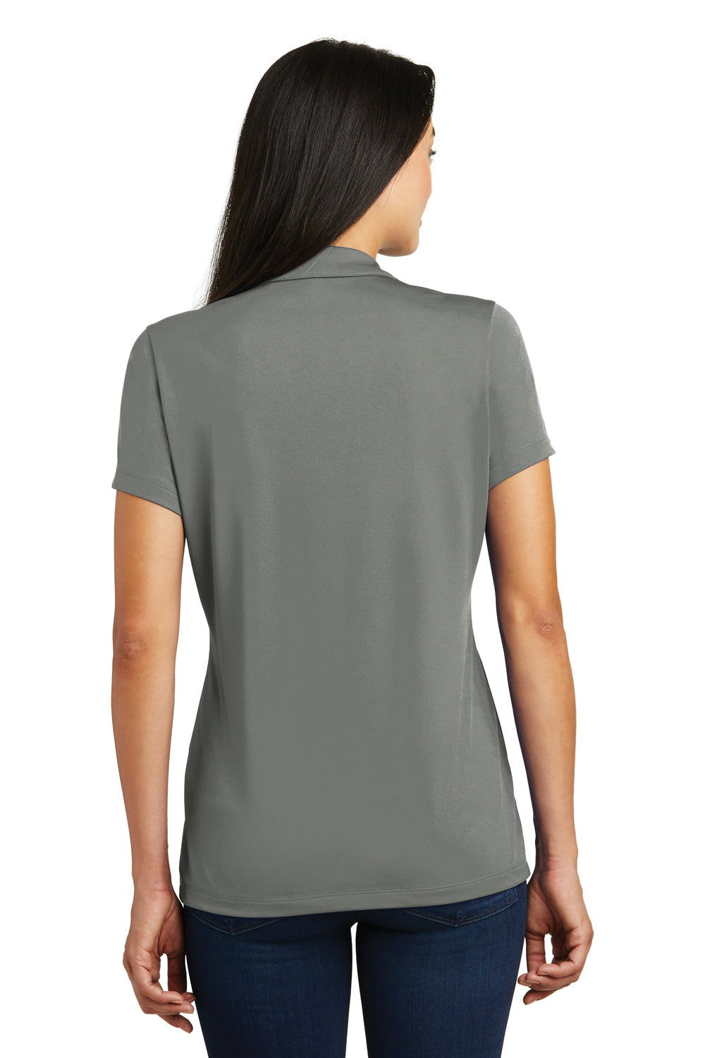 Sport-Tek LST620 Womens Tough Moisture Wicking Short Sleeve Polo Shirt Dark Grey/Black Back