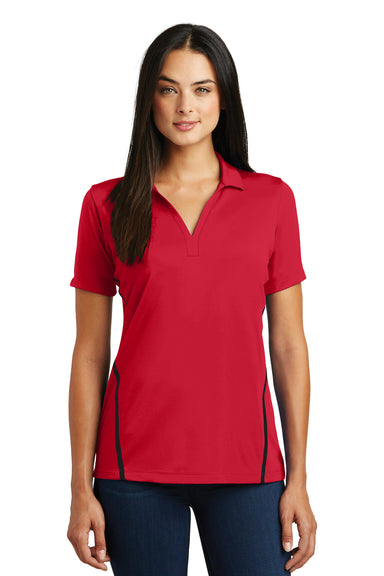 Sport-Tek LST620 Womens Tough Moisture Wicking Short Sleeve Polo Shirt Red/Black Front
