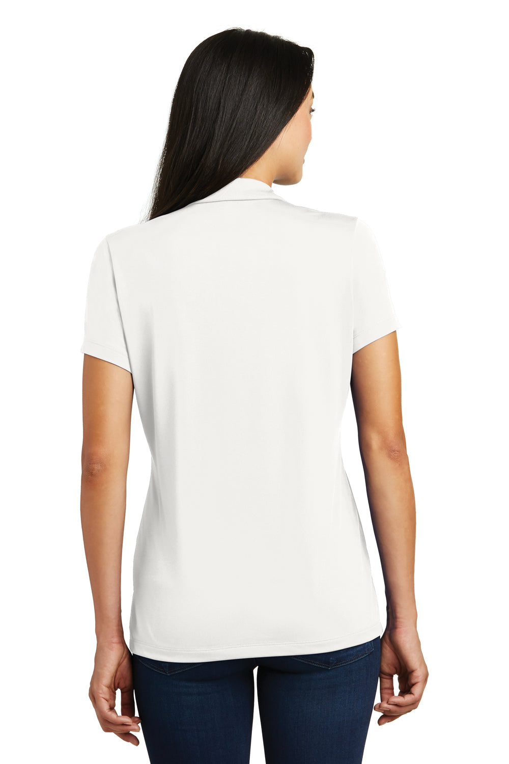 Sport-Tek LST620 Womens Tough Moisture Wicking Short Sleeve Polo Shirt White/Grey Back