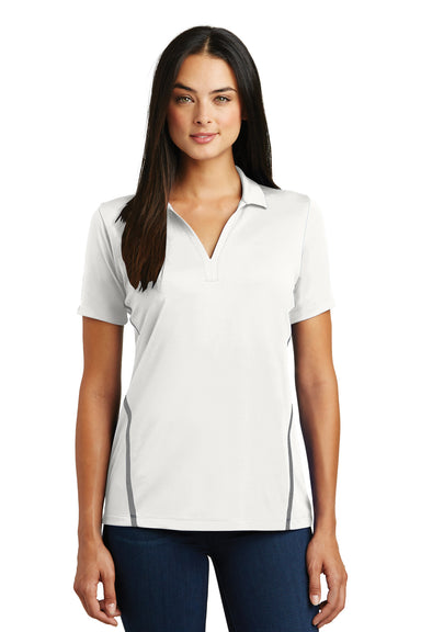 Sport-Tek LST620 Womens Tough Moisture Wicking Short Sleeve Polo Shirt White/Grey Front