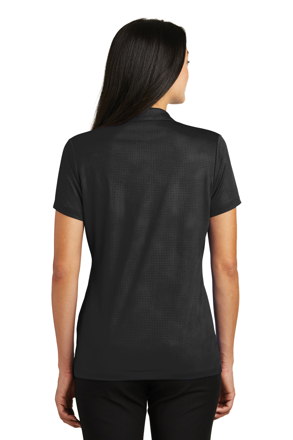 Sport-Tek LST630 Womens Tough Moisture Wicking Short Sleeve Polo Shirt Black Back