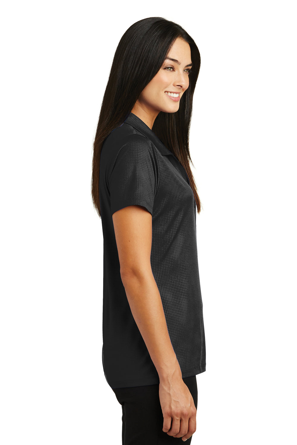 Sport-Tek LST630 Womens Tough Moisture Wicking Short Sleeve Polo Shirt Black Side