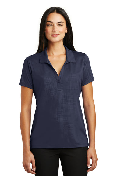 Sport-Tek LST630 Womens Tough Moisture Wicking Short Sleeve Polo Shirt Navy Blue Front