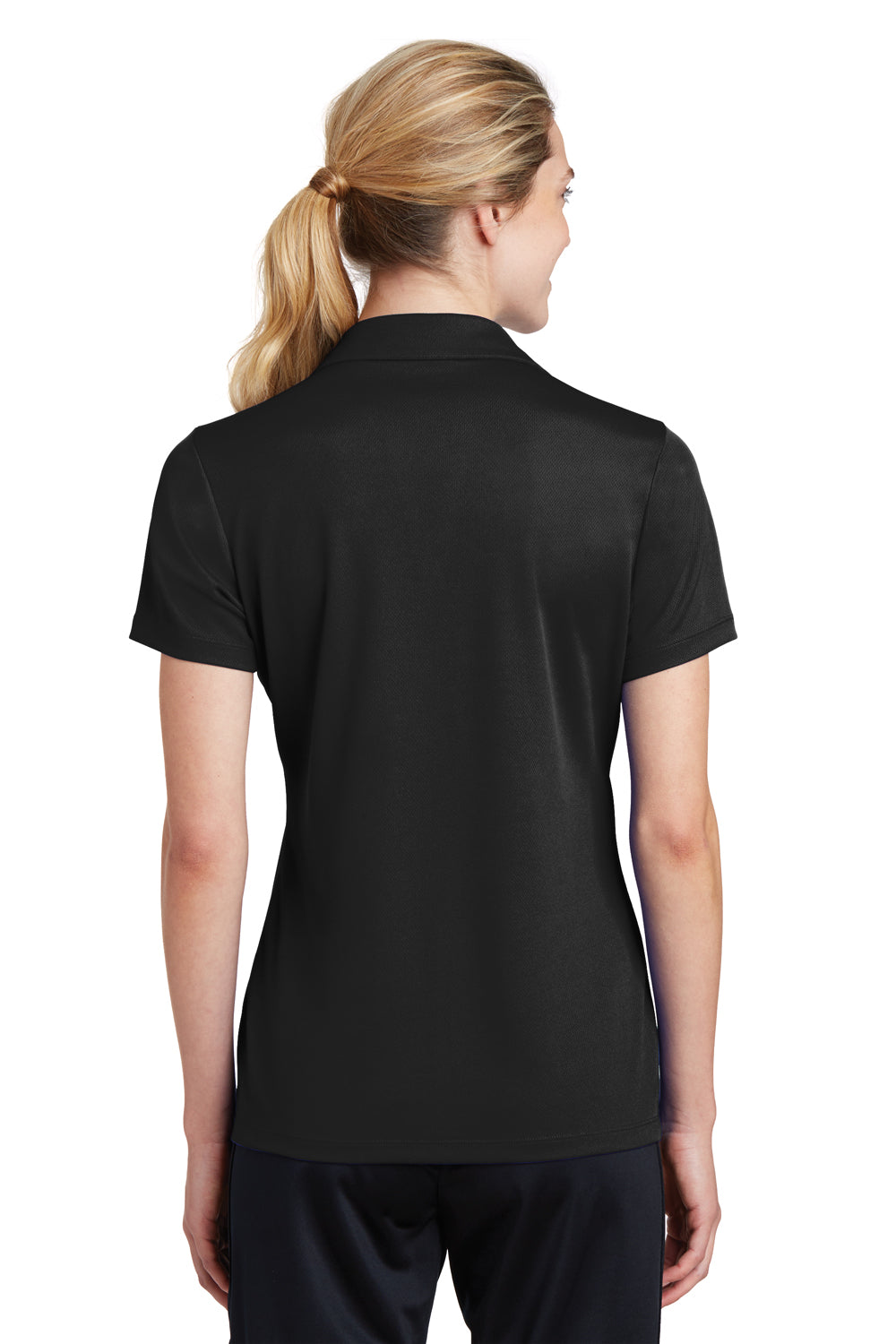 Sport-Tek LST640 Womens RacerMesh Moisture Wicking Short Sleeve Polo Shirt Black Back