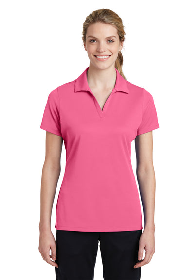Sport-Tek LST640 Womens RacerMesh Moisture Wicking Short Sleeve Polo Shirt Pink Front
