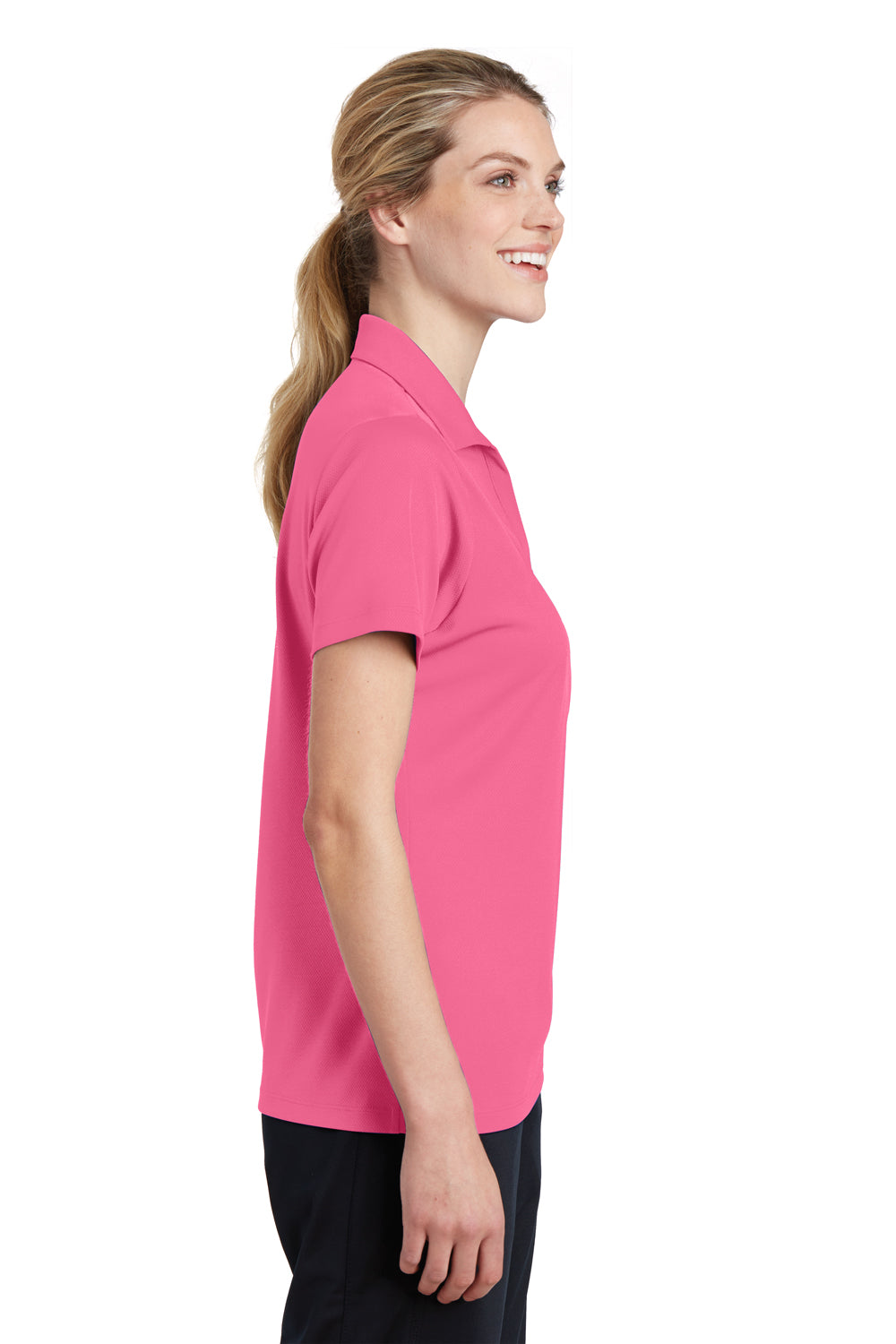 Sport-Tek LST640 Womens RacerMesh Moisture Wicking Short Sleeve Polo Shirt Pink Side