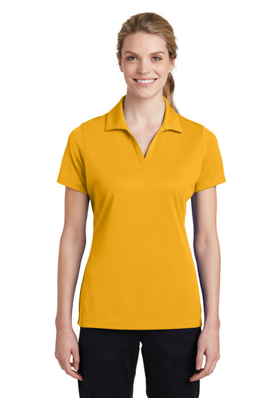 Sport-Tek LST640 Womens RacerMesh Moisture Wicking Short Sleeve Polo Shirt Gold Front