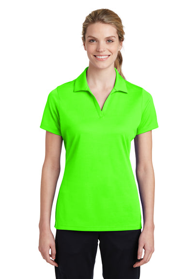 Sport-Tek LST640 Womens RacerMesh Moisture Wicking Short Sleeve Polo Shirt Neon Green Front