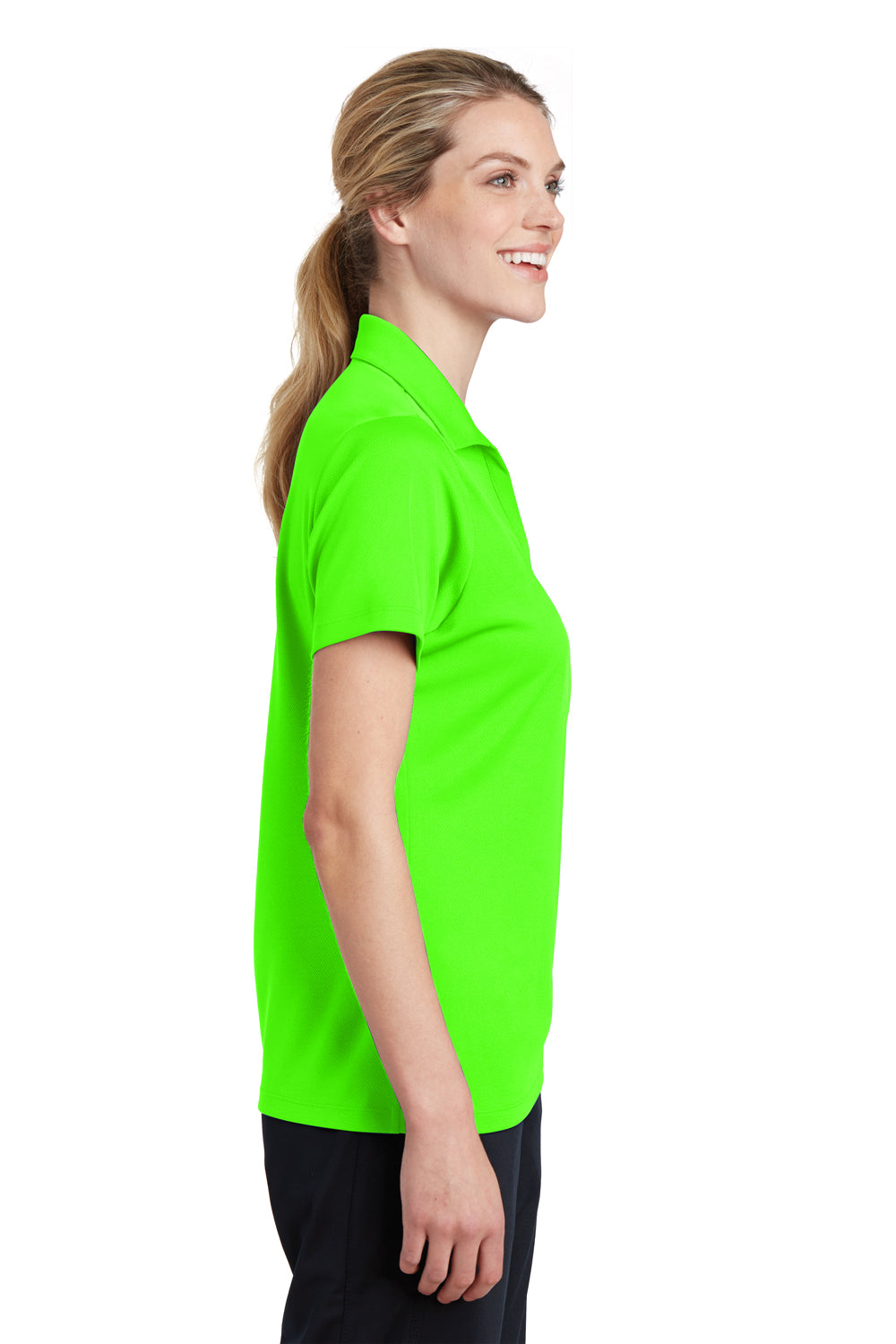Sport-Tek LST640 Womens RacerMesh Moisture Wicking Short Sleeve Polo Shirt Neon Green Side