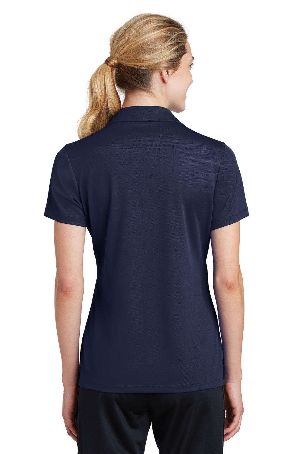 Sport-Tek LST640 Womens RacerMesh Moisture Wicking Short Sleeve Polo Shirt Navy Blue Back