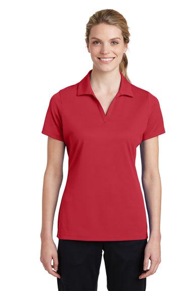 Sport-Tek LST640 Womens RacerMesh Moisture Wicking Short Sleeve Polo Shirt Red Front