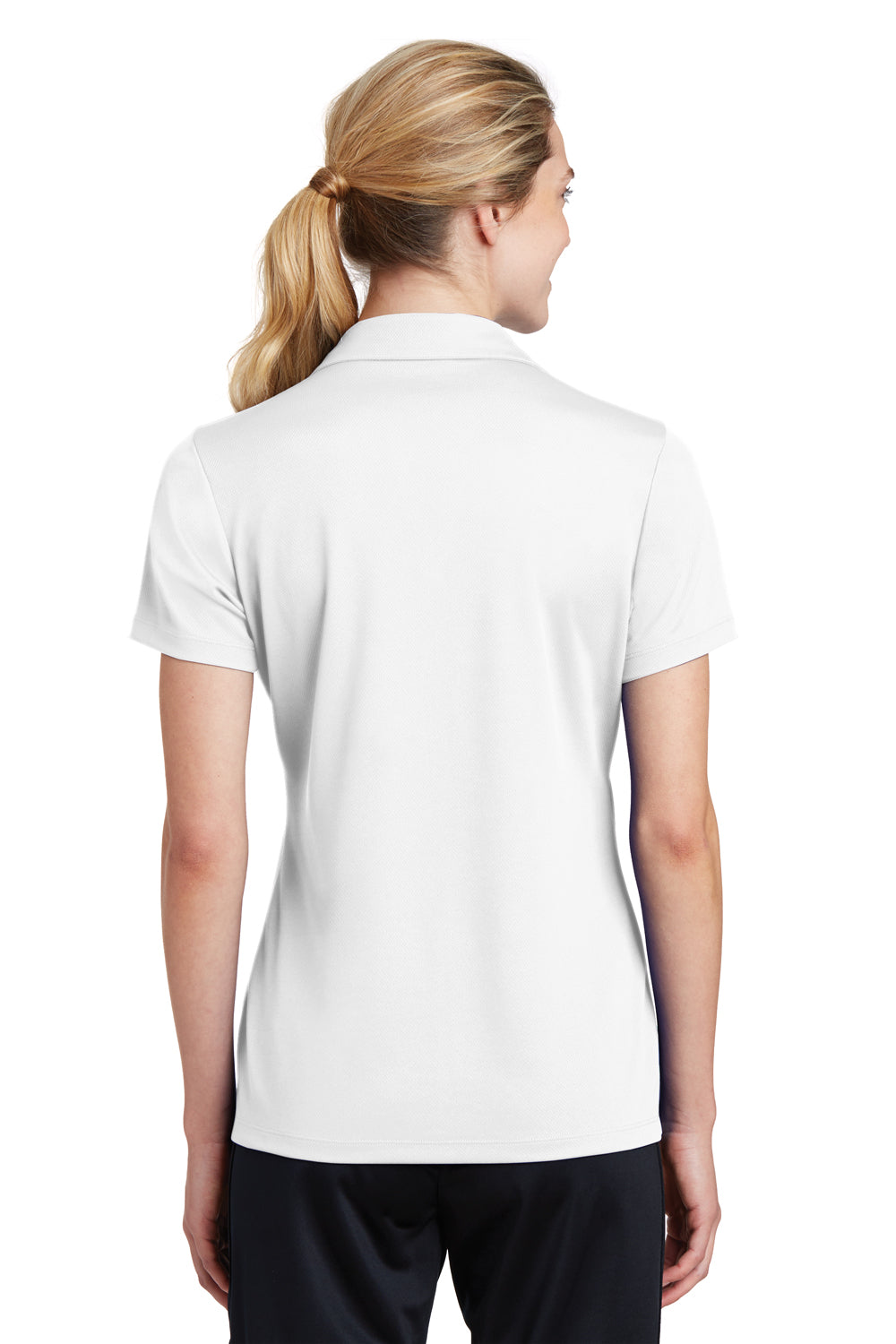 Sport-Tek LST640 Womens RacerMesh Moisture Wicking Short Sleeve Polo Shirt White Back