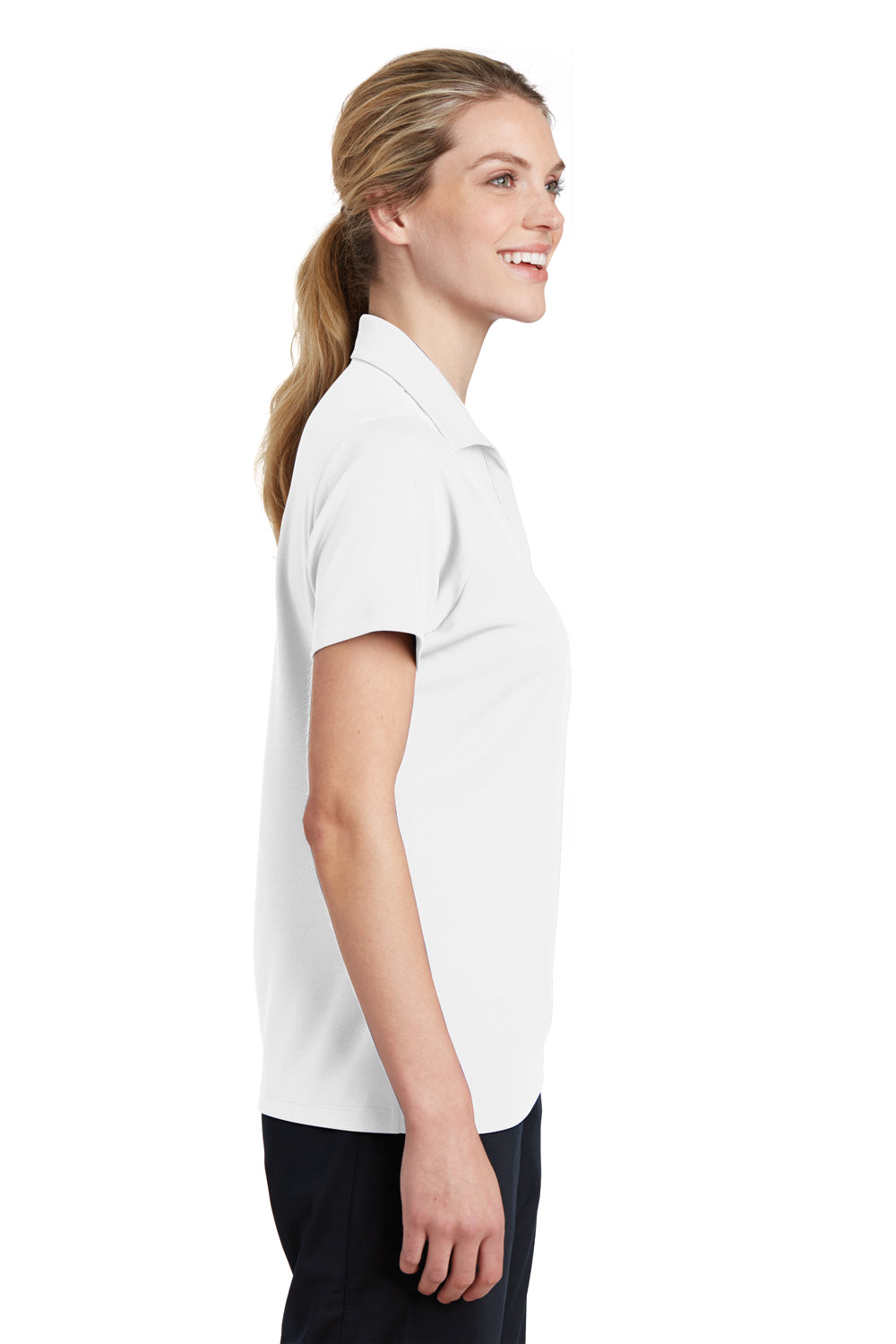 Sport-Tek LST640 Womens RacerMesh Moisture Wicking Short Sleeve Polo Shirt White Side
