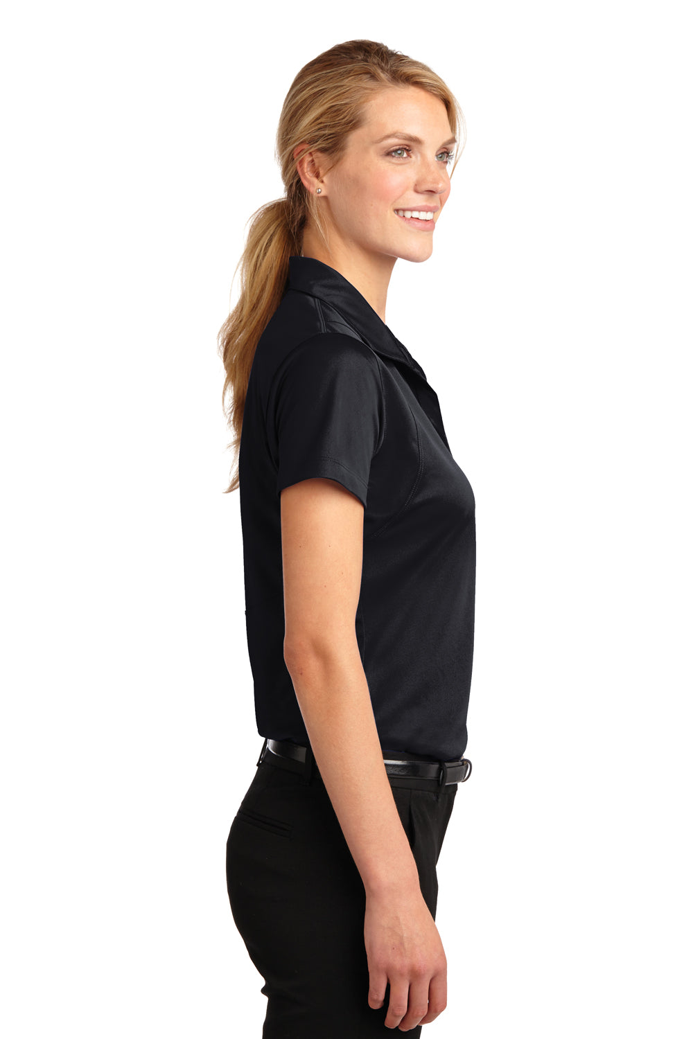 Sport-Tek LST650 Womens Sport-Wick Moisture Wicking Short Sleeve Polo Shirt Black Side