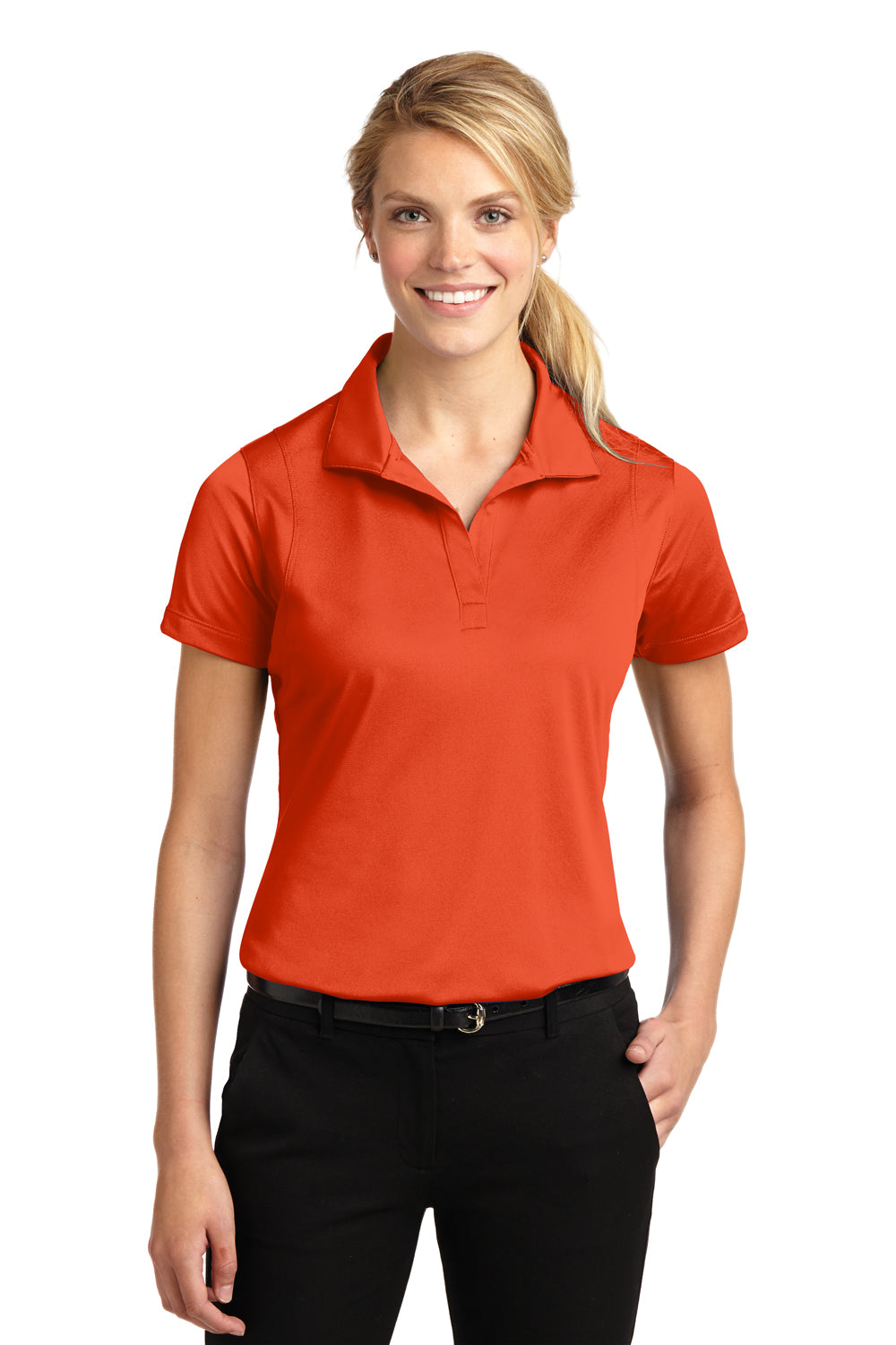 Sport-Tek LST650 Womens Sport-Wick Moisture Wicking Short Sleeve Polo Shirt Orange Front