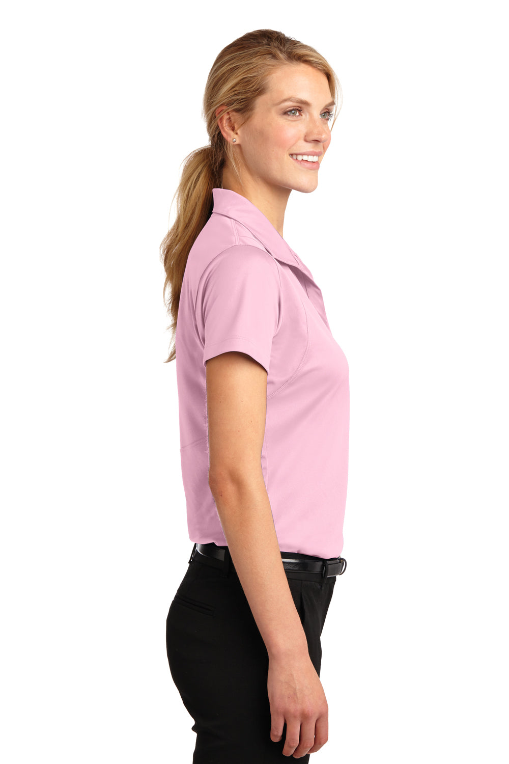 Sport-Tek LST650 Womens Sport-Wick Moisture Wicking Short Sleeve Polo Shirt Pink Side