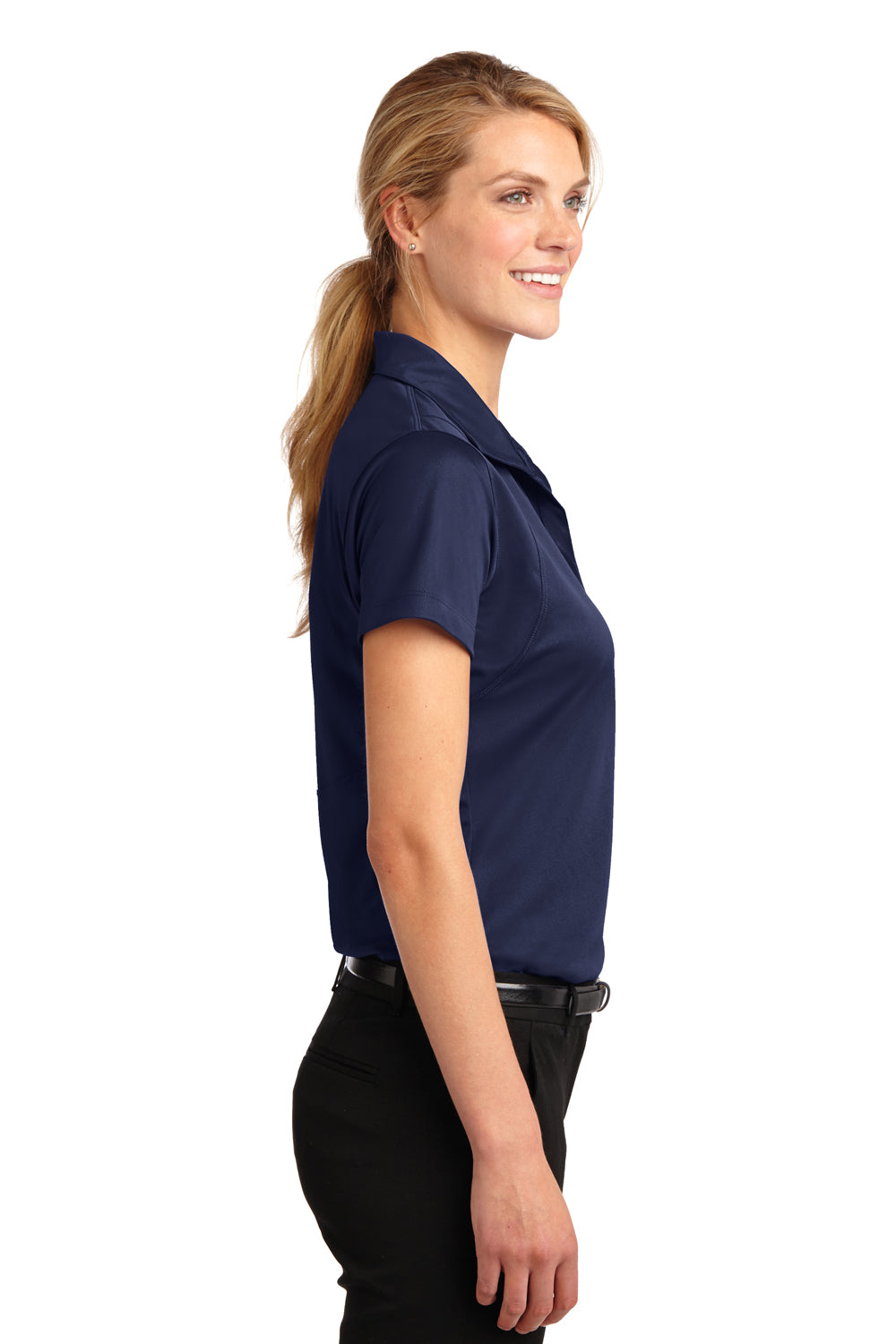 Sport-Tek LST650 Womens Sport-Wick Moisture Wicking Short Sleeve Polo Shirt Navy Blue Side