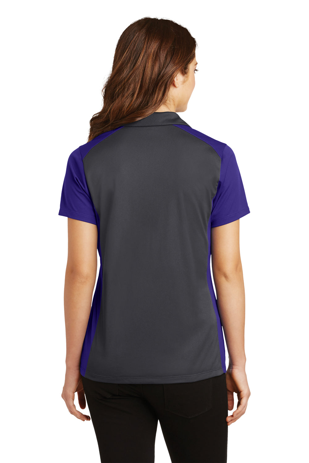 Sport-Tek LST652 Womens Sport-Wick Moisture Wicking Short Sleeve Polo Shirt Iron Grey/Purple Back