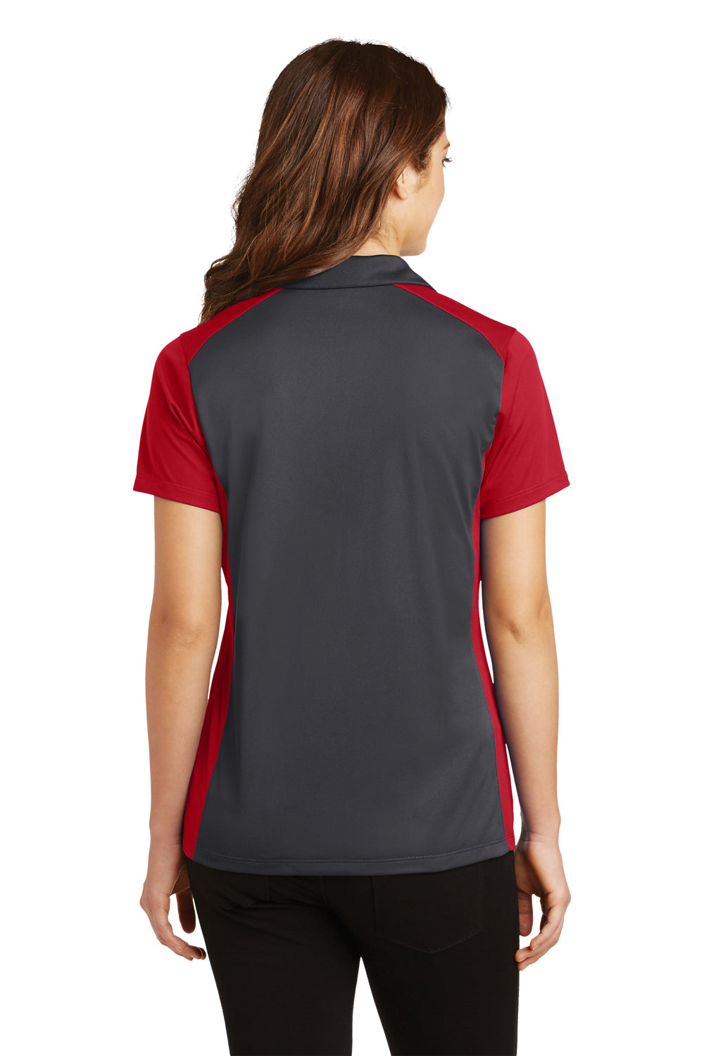 Sport-Tek LST652 Womens Sport-Wick Moisture Wicking Short Sleeve Polo Shirt Iron Grey/Red Back