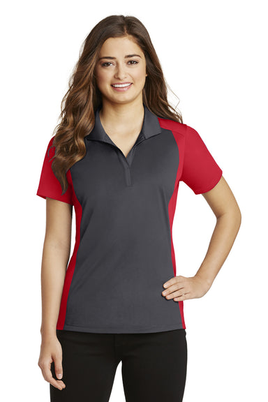 Sport-Tek LST652 Womens Sport-Wick Moisture Wicking Short Sleeve Polo Shirt Iron Grey/Red Front