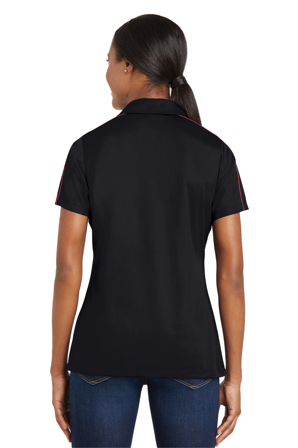 Sport-Tek LST653 Womens Sport-Wick Moisture Wicking Short Sleeve Polo Shirt Black/Red Back
