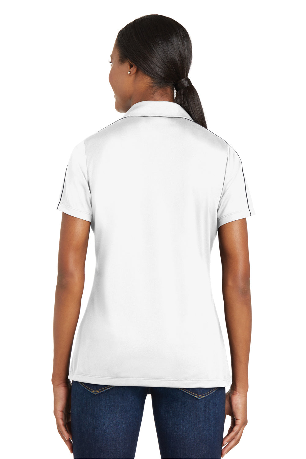 Sport-Tek LST653 Womens Sport-Wick Moisture Wicking Short Sleeve Polo Shirt White/Grey Back