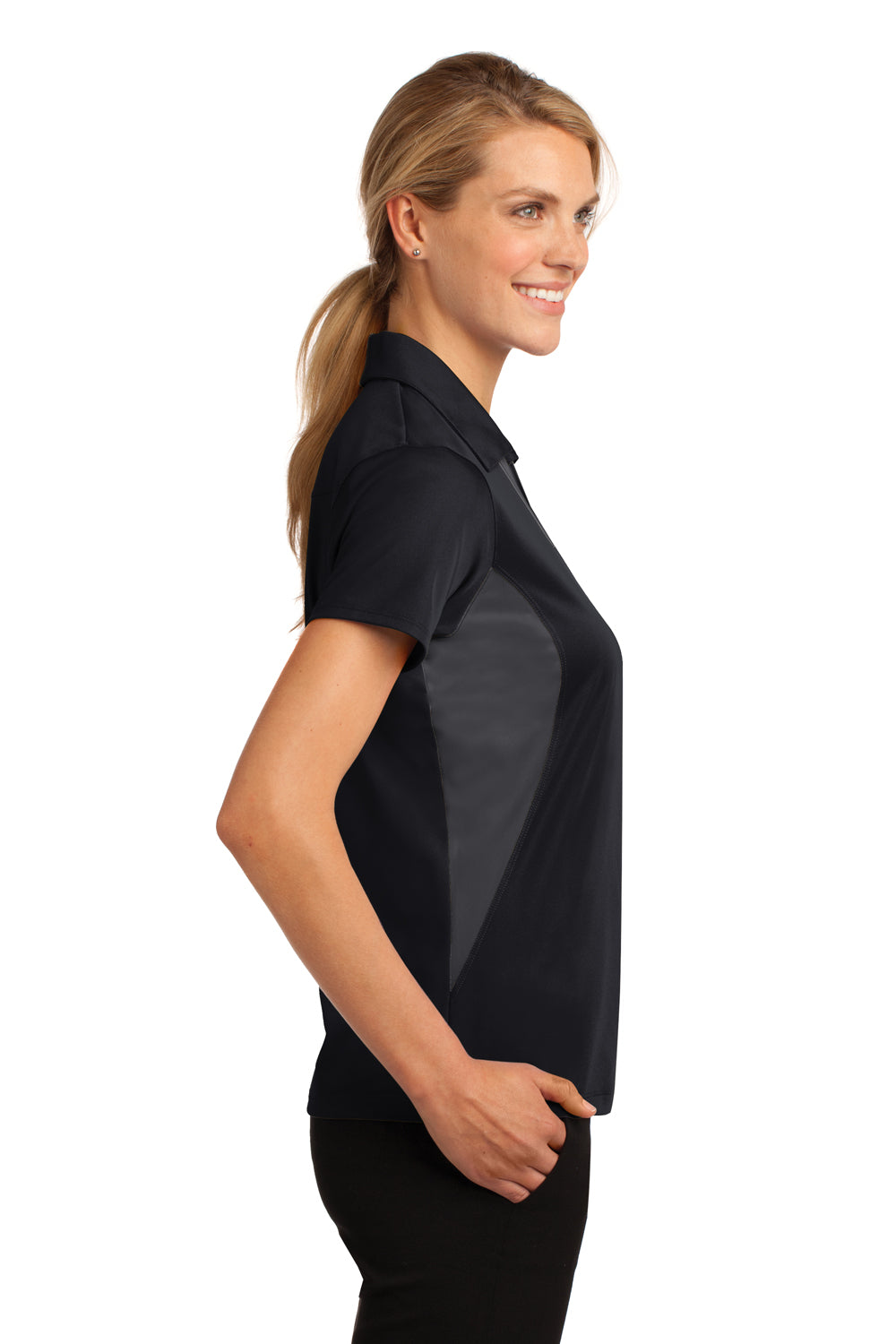 Sport-Tek LST655 Womens Sport-Wick Moisture Wicking Short Sleeve Polo Shirt Black/Grey Side