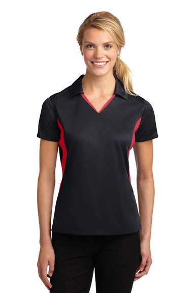 Sport-Tek LST655 Womens Sport-Wick Moisture Wicking Short Sleeve Polo Shirt Black/Red Front