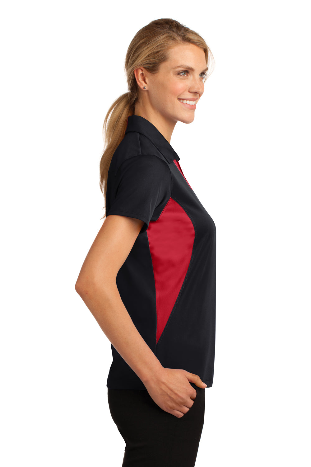 Sport-Tek LST655 Womens Sport-Wick Moisture Wicking Short Sleeve Polo Shirt Black/Red Side