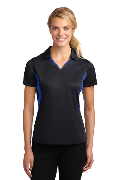 Sport-Tek LST655 Womens Sport-Wick Moisture Wicking Short Sleeve Polo Shirt Black/Royal Blue Front